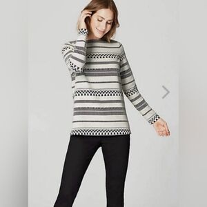 J.Jill Long Sleeve Black Barley White Textured Knit Boatneck Top Large
